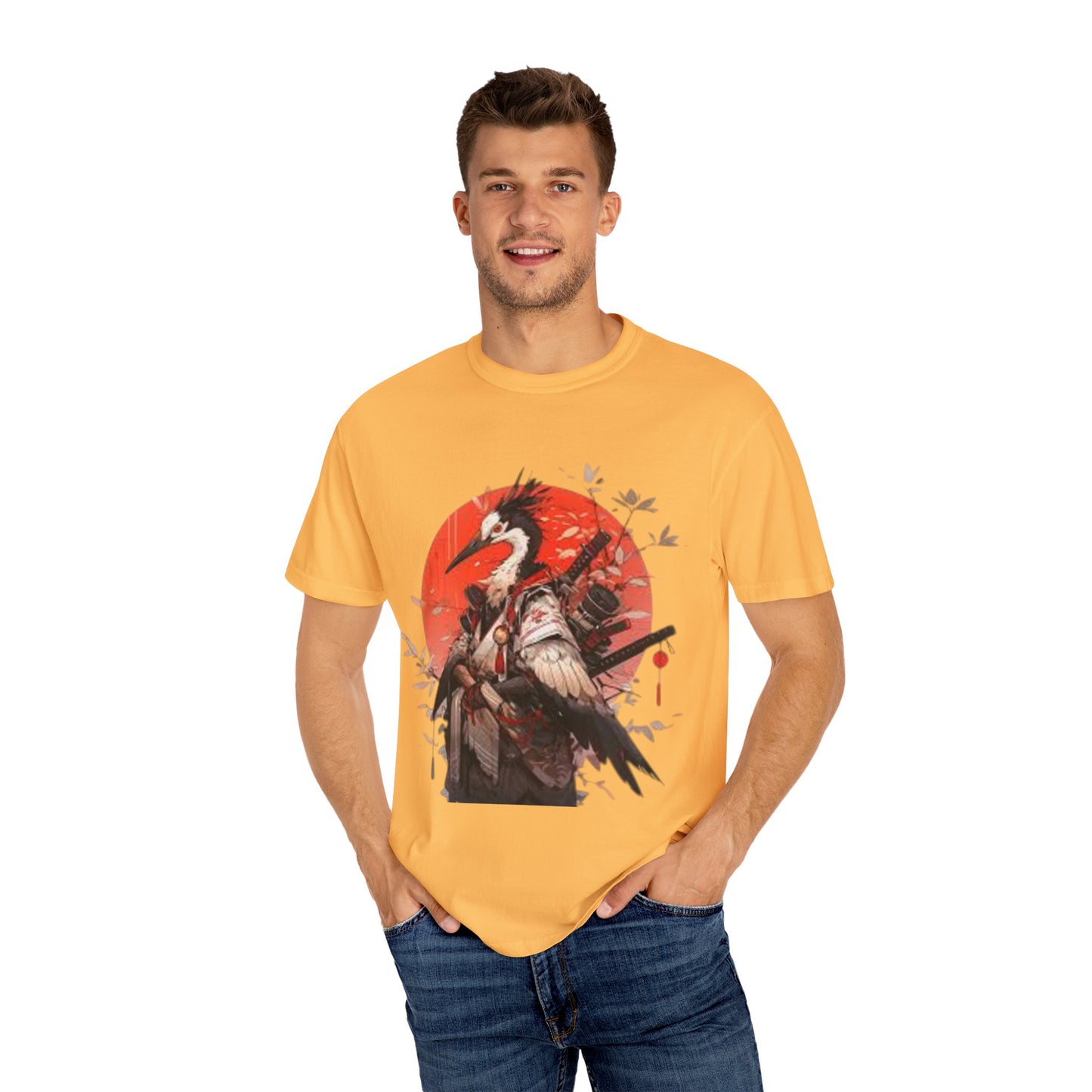 Pelo & Stile Cranes & Blossoms Artisan T-Shirt - Unisex Garment-Dyed Tee for Nature Lovers