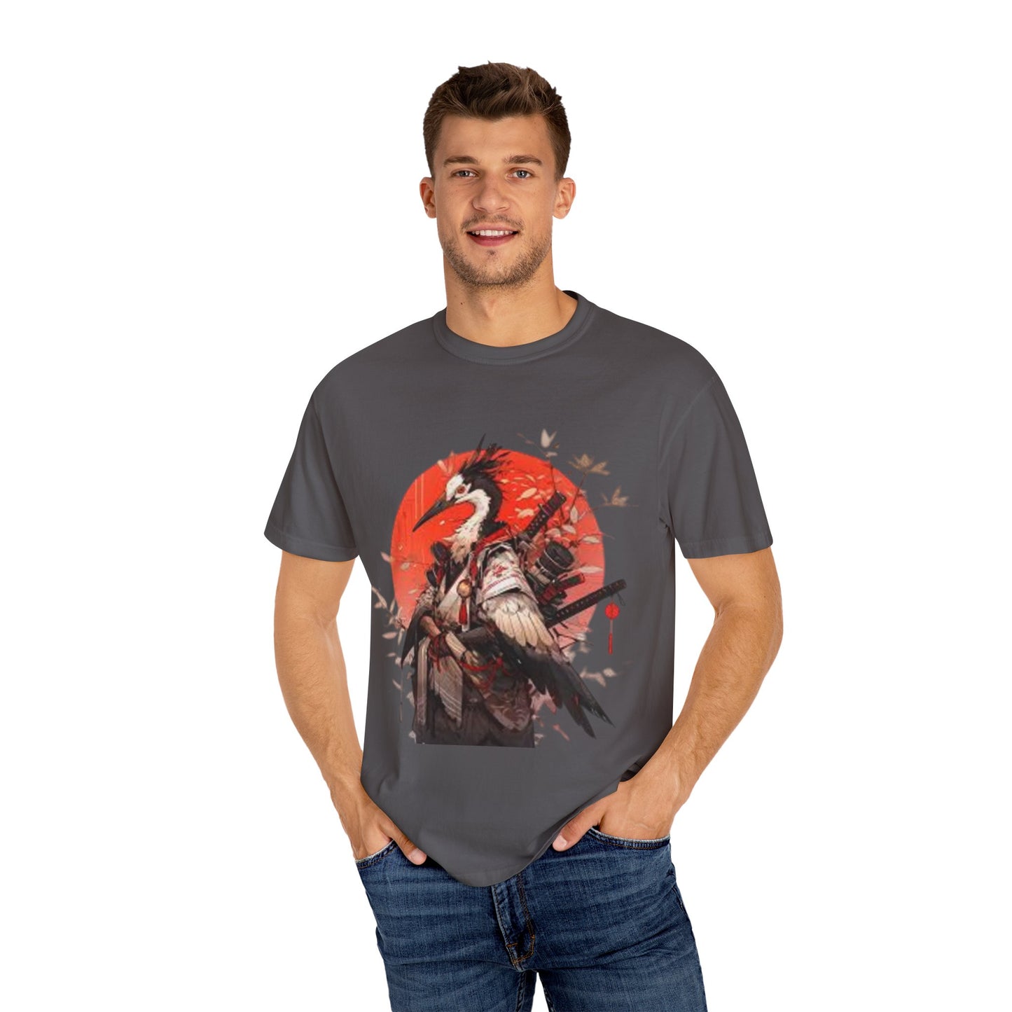 Pelo & Stile Cranes & Blossoms Artisan T-Shirt - Unisex Garment-Dyed Tee for Nature Lovers