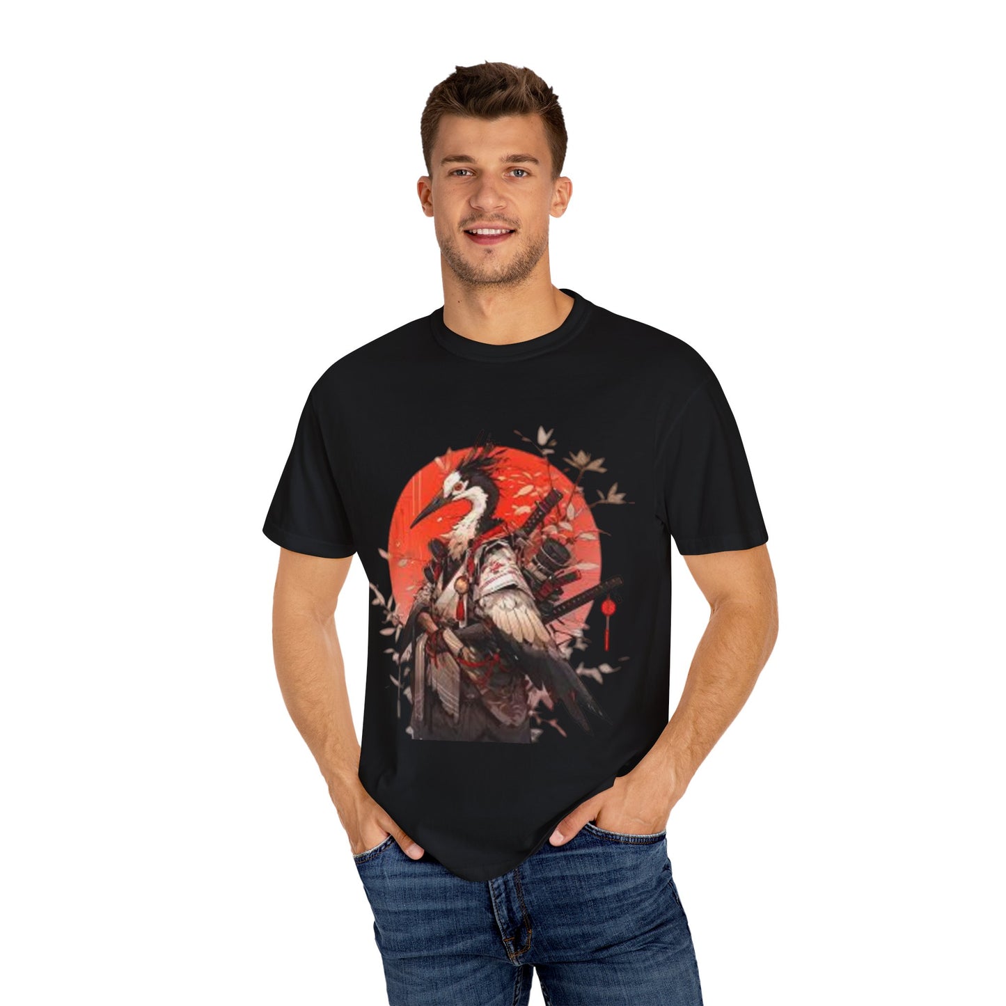 Pelo & Stile Cranes & Blossoms Artisan T-Shirt - Unisex Garment-Dyed Tee for Nature Lovers